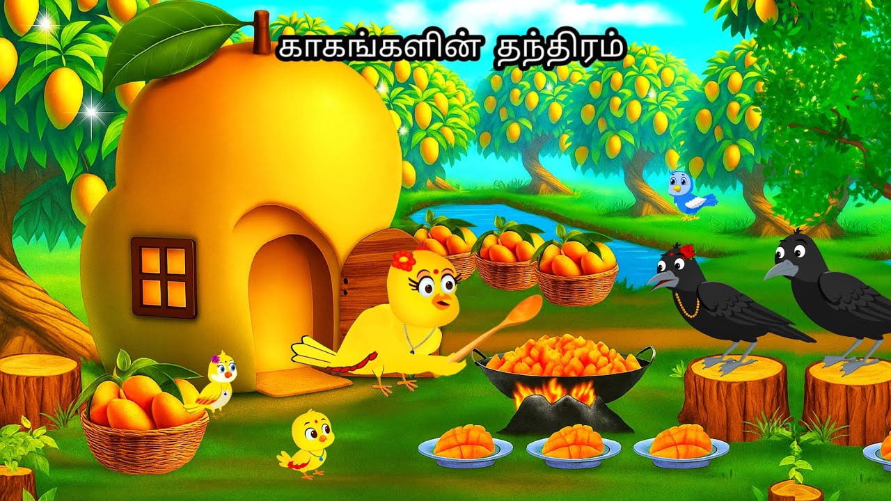 CLEVER CROW IN HEAVEY RAIN STORY /MORAL STORY IN TAMIL / VILLAGE BIRDS CARTOON