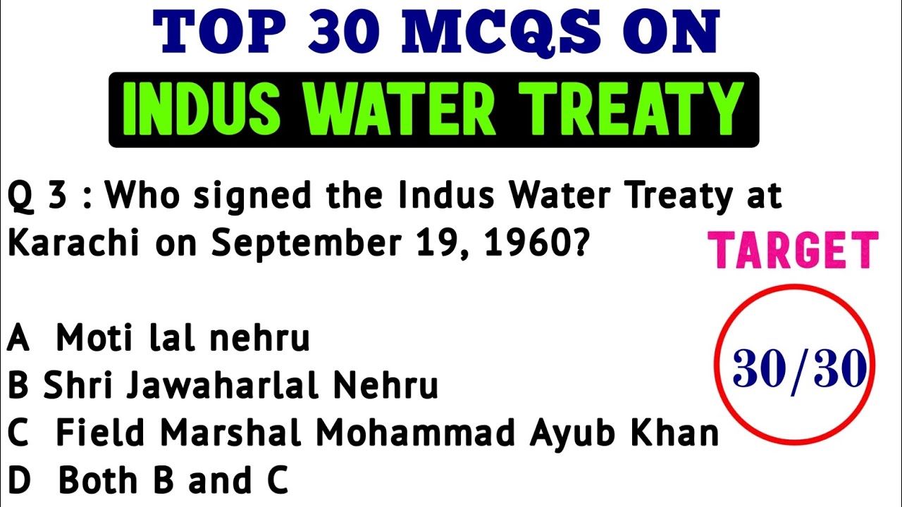 TOP 30 MCQS ON INDUS WATER TREATY | FOR JKP CONSTABLE EXAM |INDUS WATER TREATY 1960 |MCQS |JKP EXAM