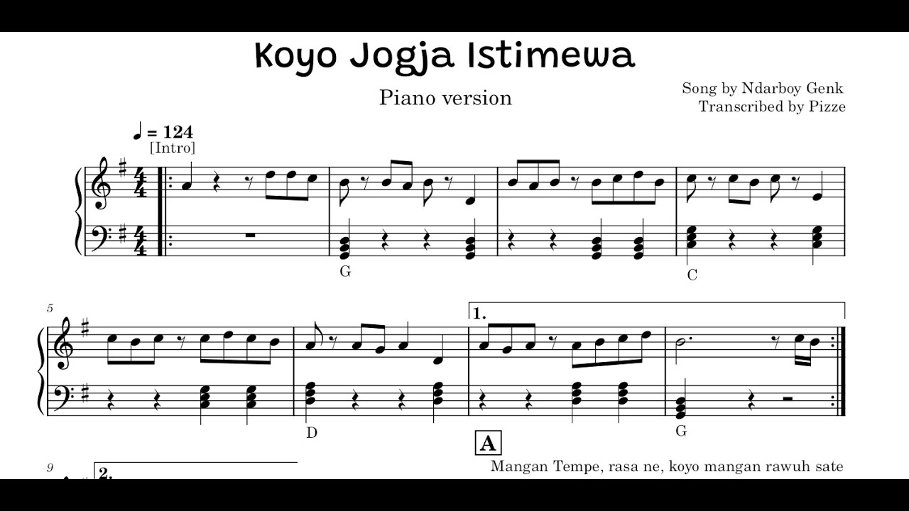 Koyo Jogja Istimewa - Piano ver. - Transcribed by Pizze