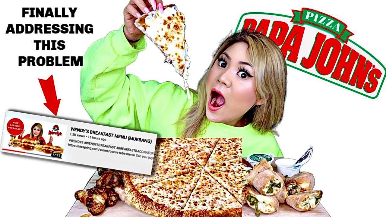 PAPA JOHN'S EXTRA CHEESY ALFREDO PIZZA (MUKBANG)