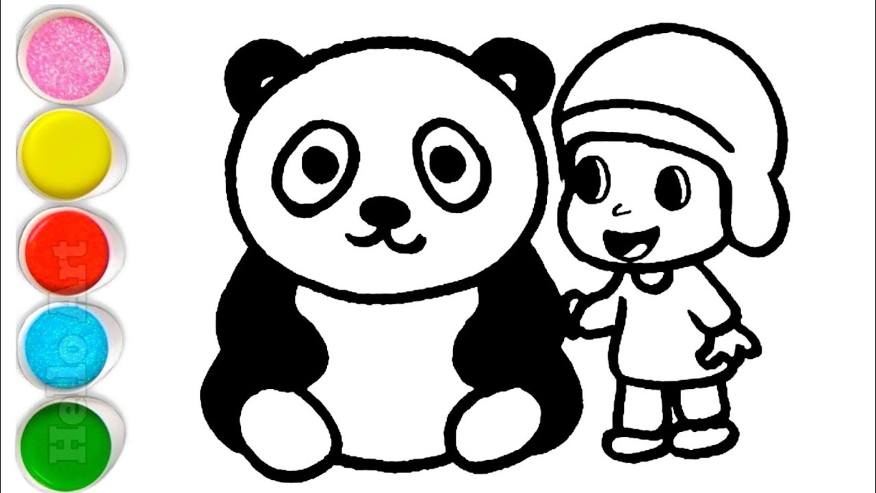 Cute Panda Playing With Pocoyo Drawing, Painting and Coloring For Kids and Toddlers_ Easy Drawing