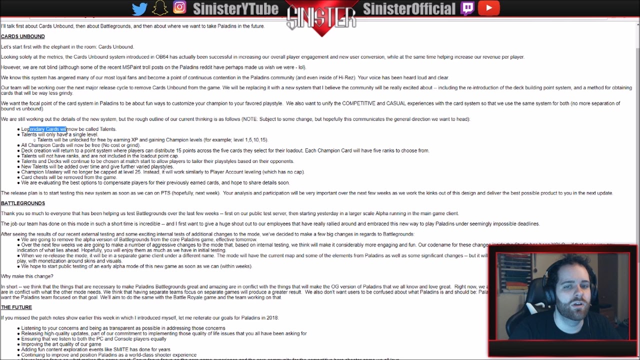 Paladins: Cards Unbound Being Removed!! Message From HiRezChris