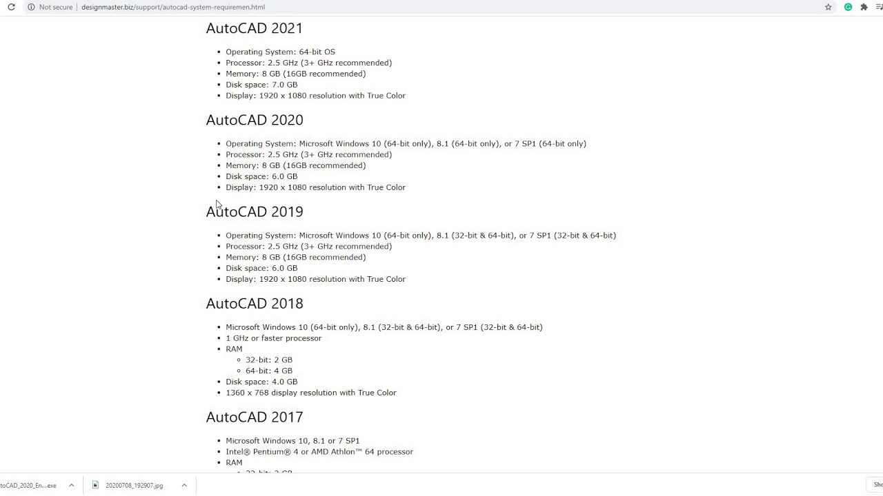 System Requirement of 2018,2019,2020 CAD version for UNC acad