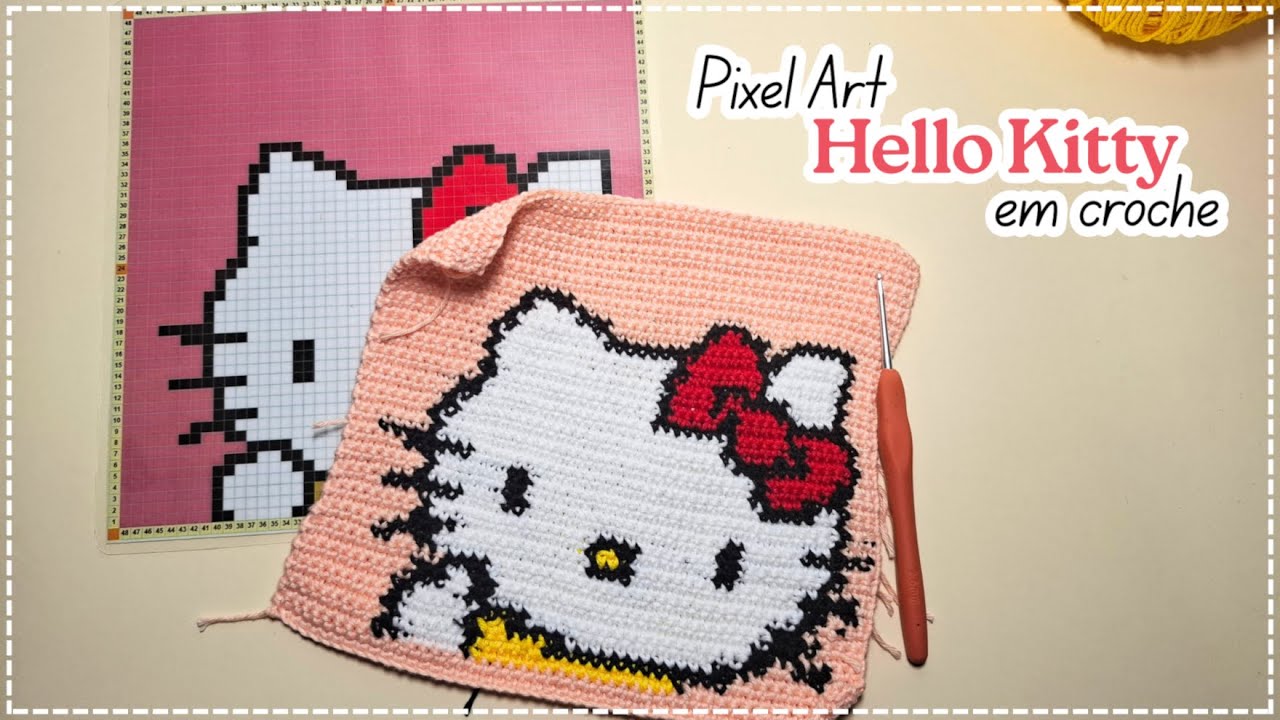 Hello Kitty Pixel Art em Crochê | Tutorial Simples e Fofo
