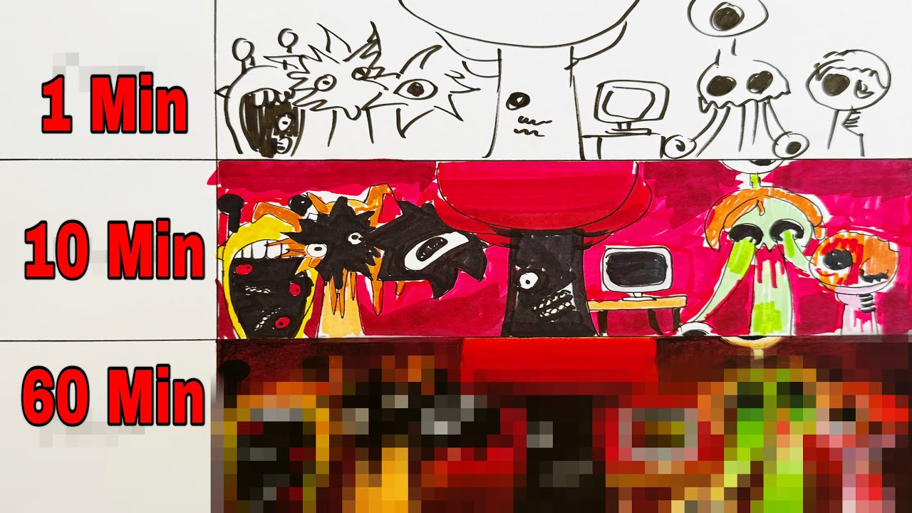 Drawing INCREDIBOX SPRUNKI [ Phase 3 ] in 1 Min, 10 Min and 1 Hour
