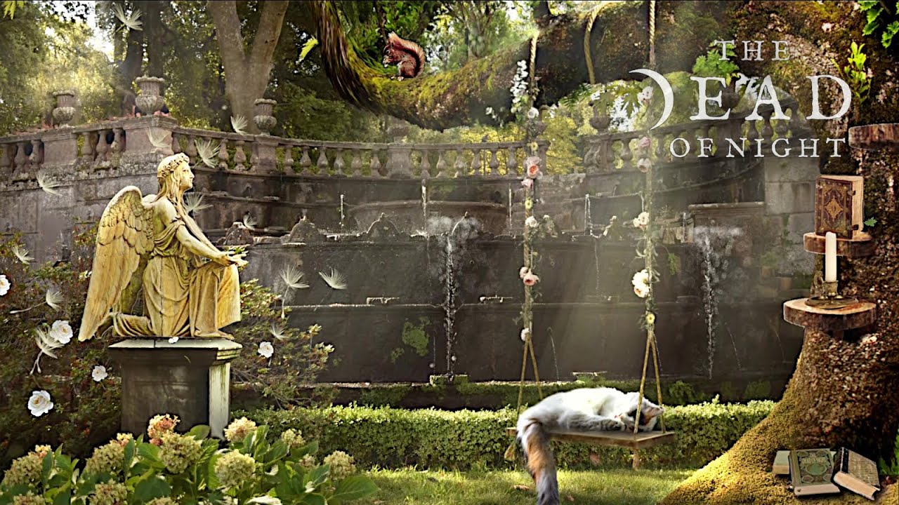 Enchanted Water Fountain Ambience 🐱☕📚🌼 | Healing Spring/Summer & Water Fountain Sounds