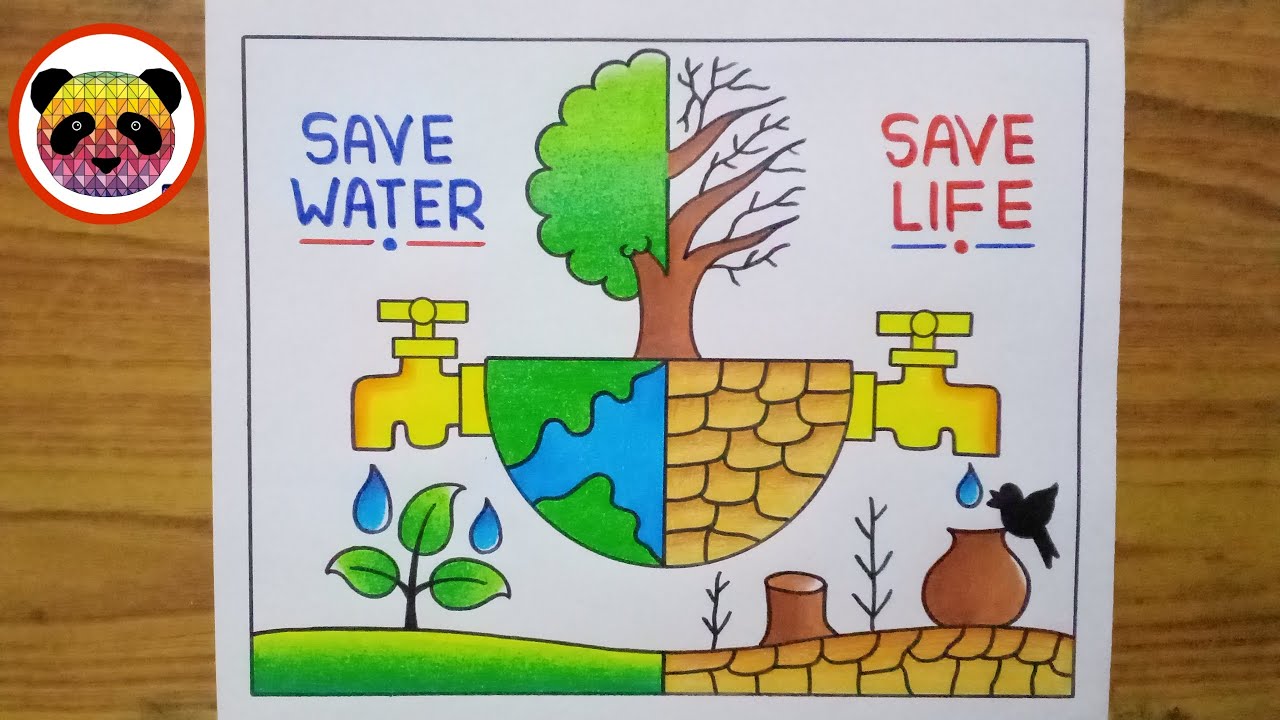 World Water Day Poster Drawing / Save Water Save Life Drawing / Save Water Save Earth Drawing Easy
