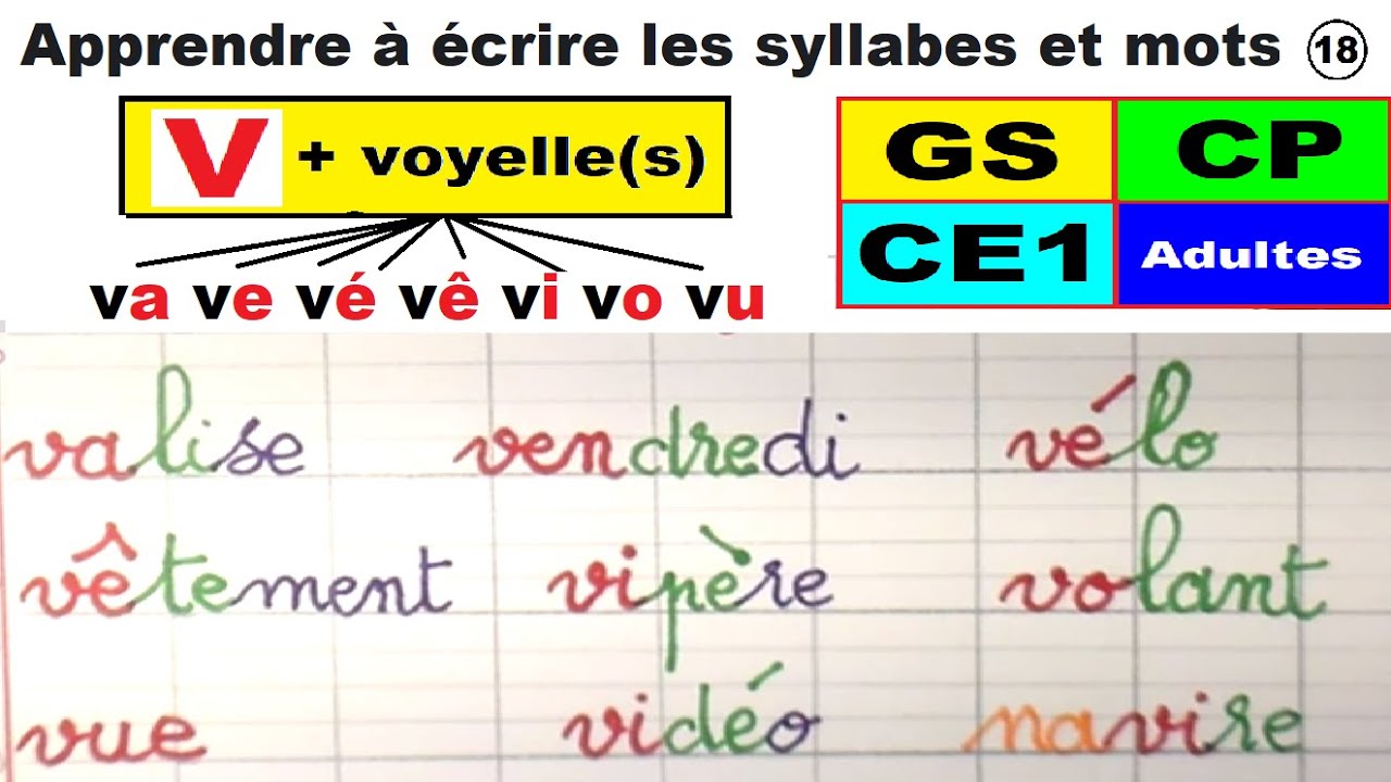 Apprendre à écrire les syllabes et mots avec v | gs cp ce1 ce2 #18
