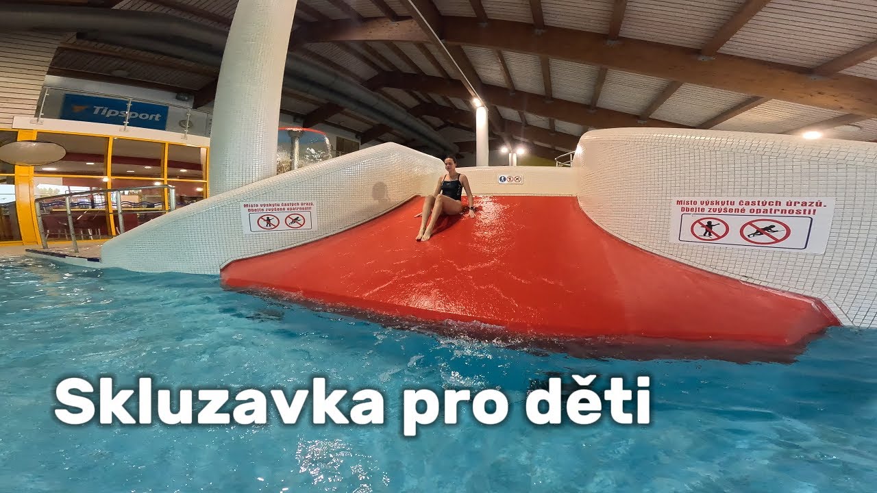 Skluzavka pro děti Water Slide in Water Park Aquapark Beroun Czech Republic, POV 4k
