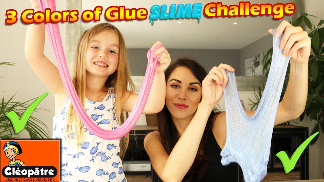 3 COLORS OF GLUE SLIME CHALLENGE ! Nouvelle collection de couleurs pailletées CLEOPATRE !