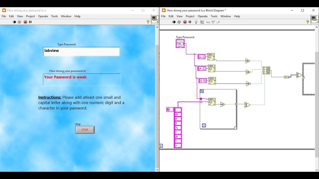 LabVIEW : Password Security Level Check Program Exercise