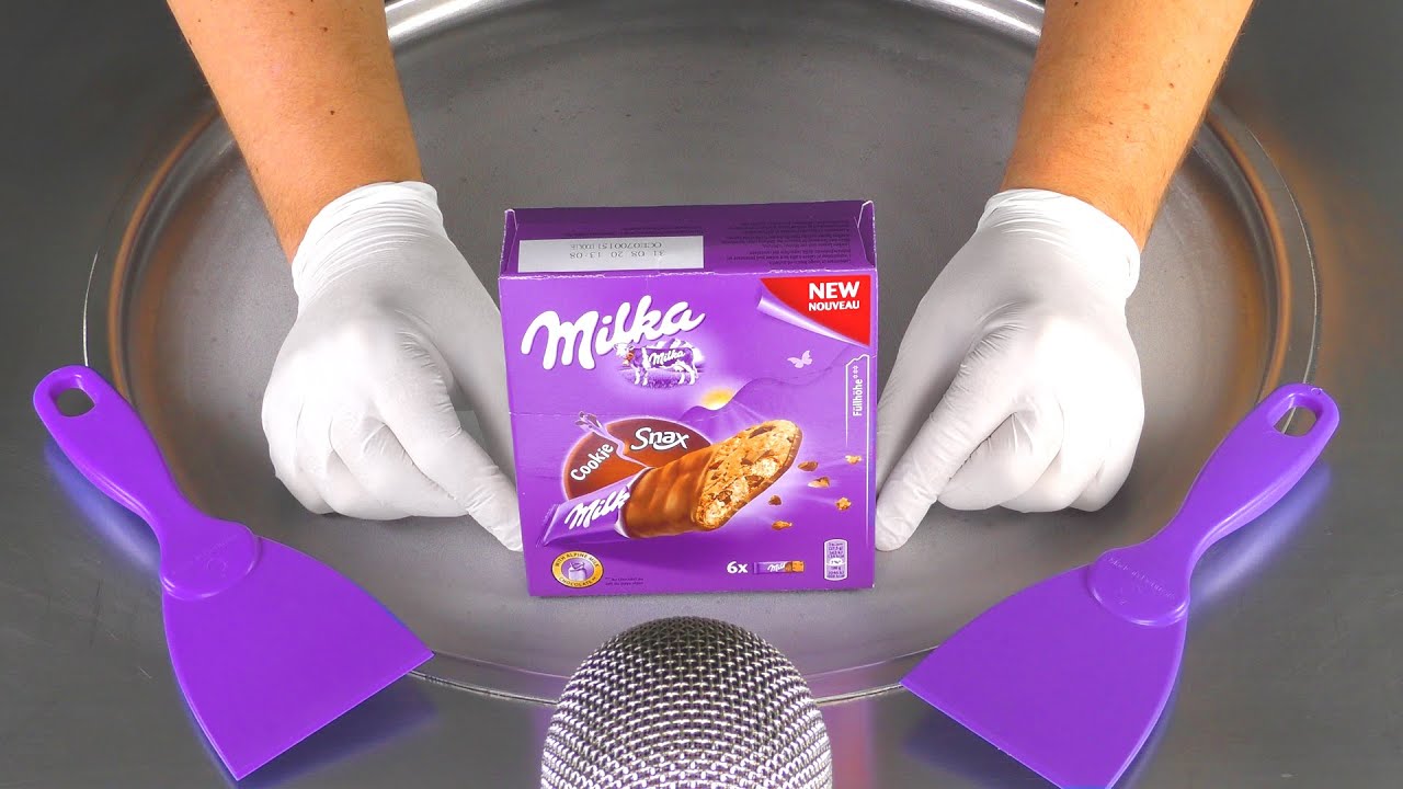 ASMR - Milka Chocolate Cookies Ice Cream Rolls | creative Food Art to calm and relax - Desert Recipe