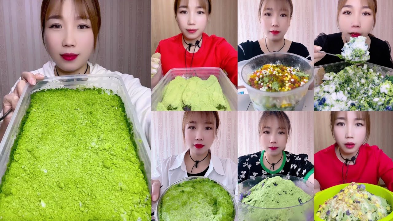 Yummy Qian Solo Mukbang Ice with Heavy Green Matcha Powder Ice Eating Asmr Compilation