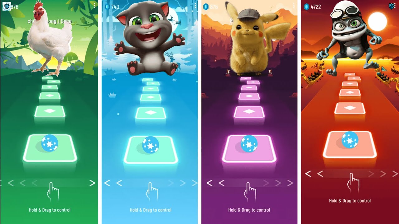 Chicken Song vs Talking Tom vs Pikachu vs Crazy Frog - Tiles Hop EDM Rush