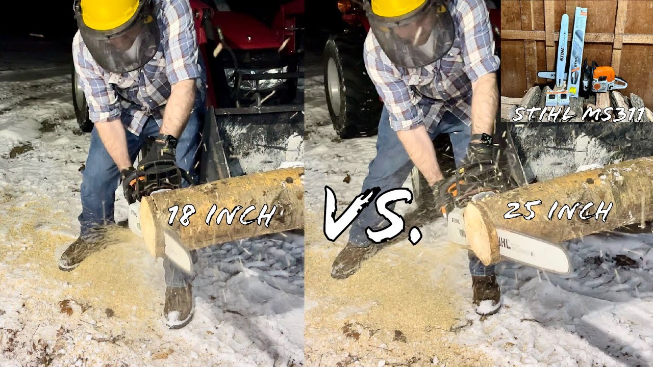 18 inch bar Vs. 25 inch bar ~ Stihl MS311 ~ How much slower is the 25 inch bar?