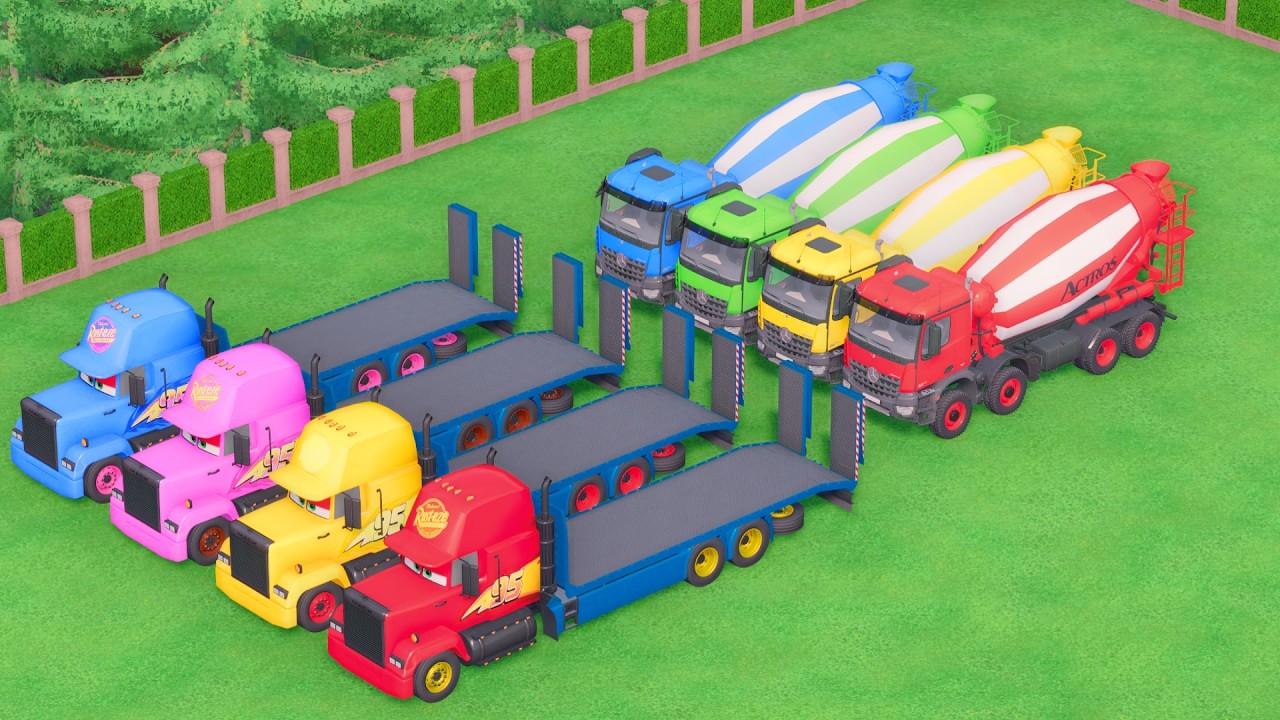 COLORFUL CEMENT MIXER TRUCK RIDE & OBSTACLE COURSE CHALLENGE!