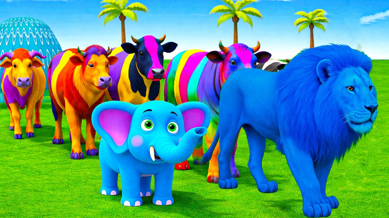 Long Slide Game With Blue Lion Elephant Gorilla Hippopotamus Tiger 3d Animal Game Funny 3d Animals