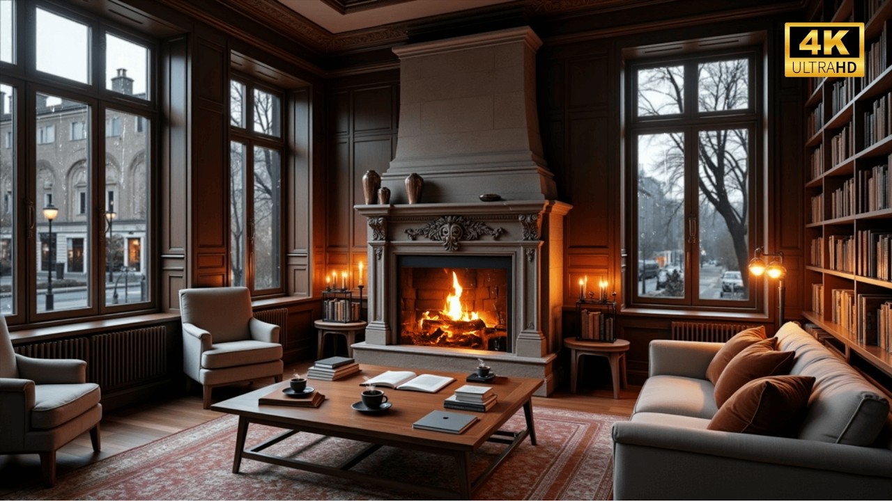 Rainy Evening in a Charming Coffee Shop ☕🔥 Smooth Jazz Piano & Cozy Fireplace Ambience for Reading