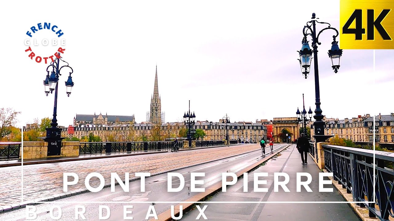 France BORDEAUX 4K Rainy Walking tour 🇫🇷 PORTE DE BOURGOGNE  &mdash;PONT DE PIERRE  &mdash; PARC AUX ANG&Eacute;LIQUES