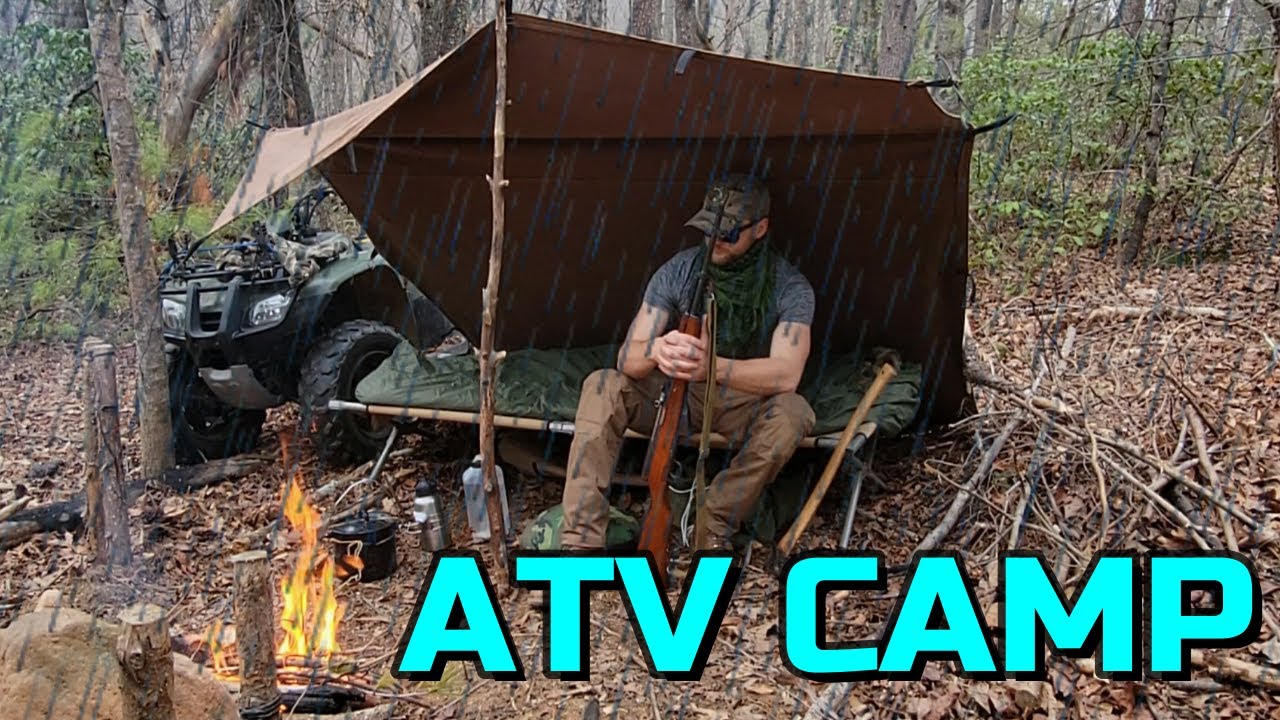 ATV CAMPING In Heavy RAIN | Solo Overnighter | Hot Soup On A Cold Rainy Night