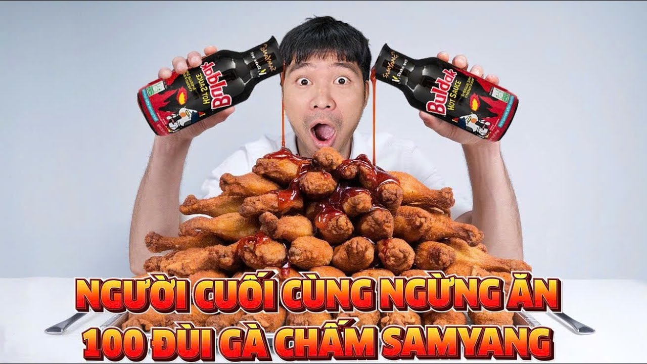 PHD | Thử Thách Ăn 100 Cái Đùi Gà Chấm Sốt SamYang Siêu Cay | 100 Chicken Thighs
