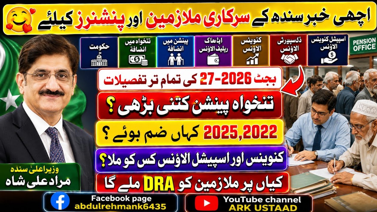 Good News 😊 Sindh Budget 2026-27 Sindh govt employee salary, pension, Adhoc, DRA & allowance update