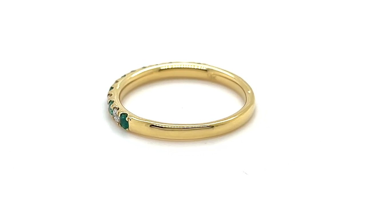 Emerald & Diamond Half Eternity Ring 0.55ct in 18k Yellow Gold