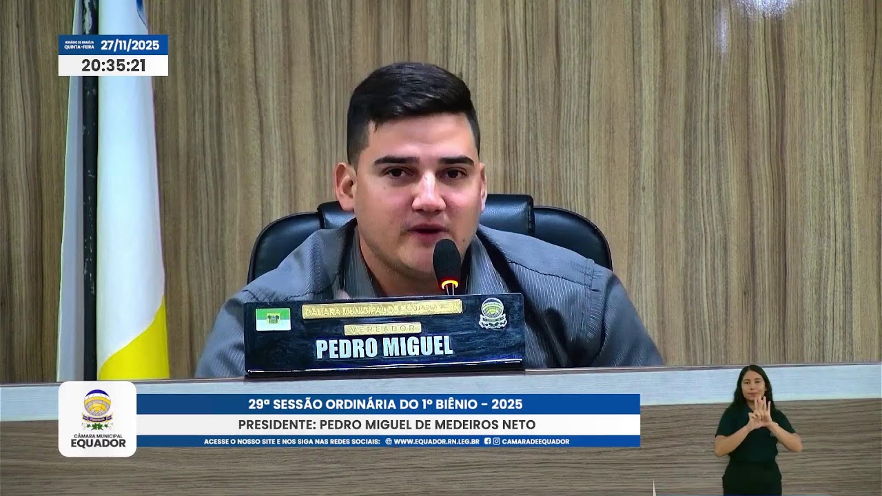 29ª Sessão Ordinária do 1º Biênio - 2025 - Câmara Municipal de Equador - (27/11/2025)