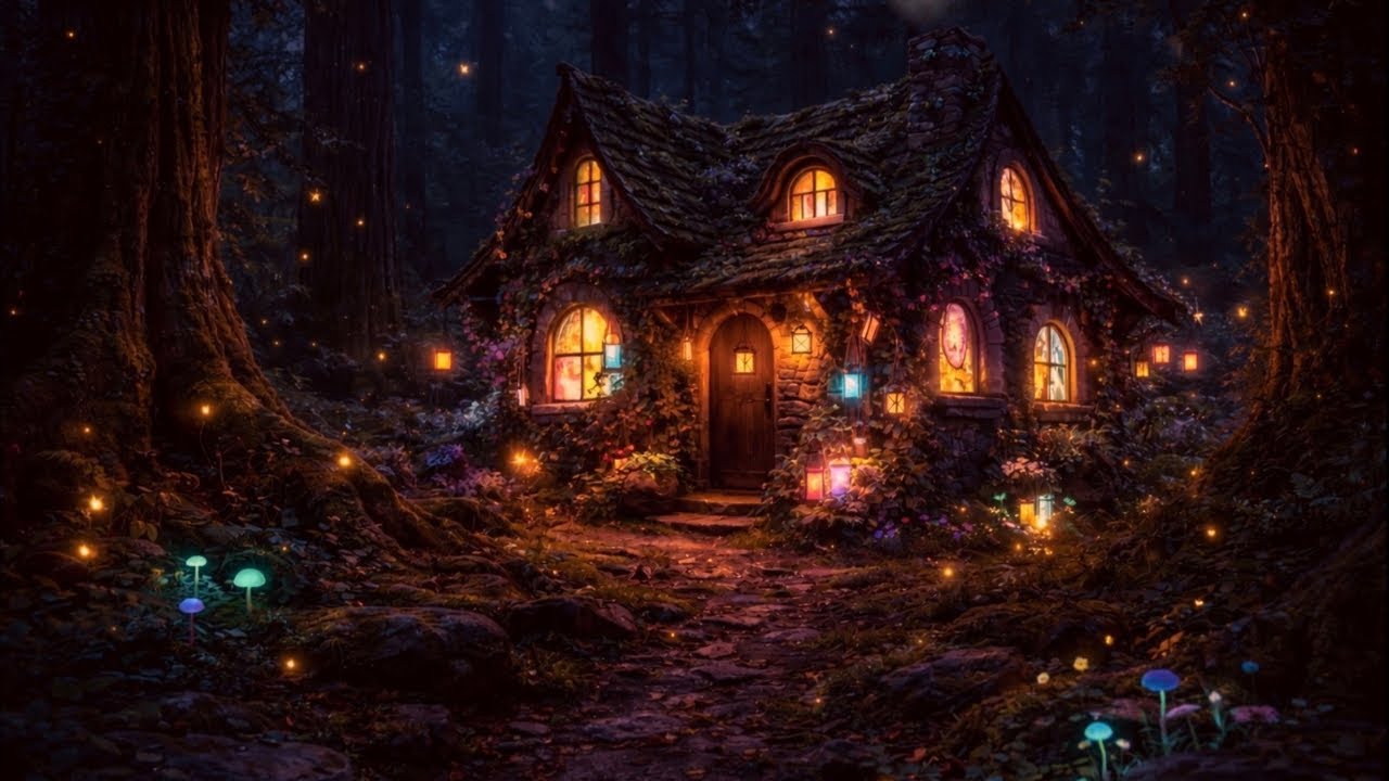 Cozy Fairy Cottage at Night in the Enchanted Forest ✨ | Soft Folk Fantasy Ambience (2 Hours)