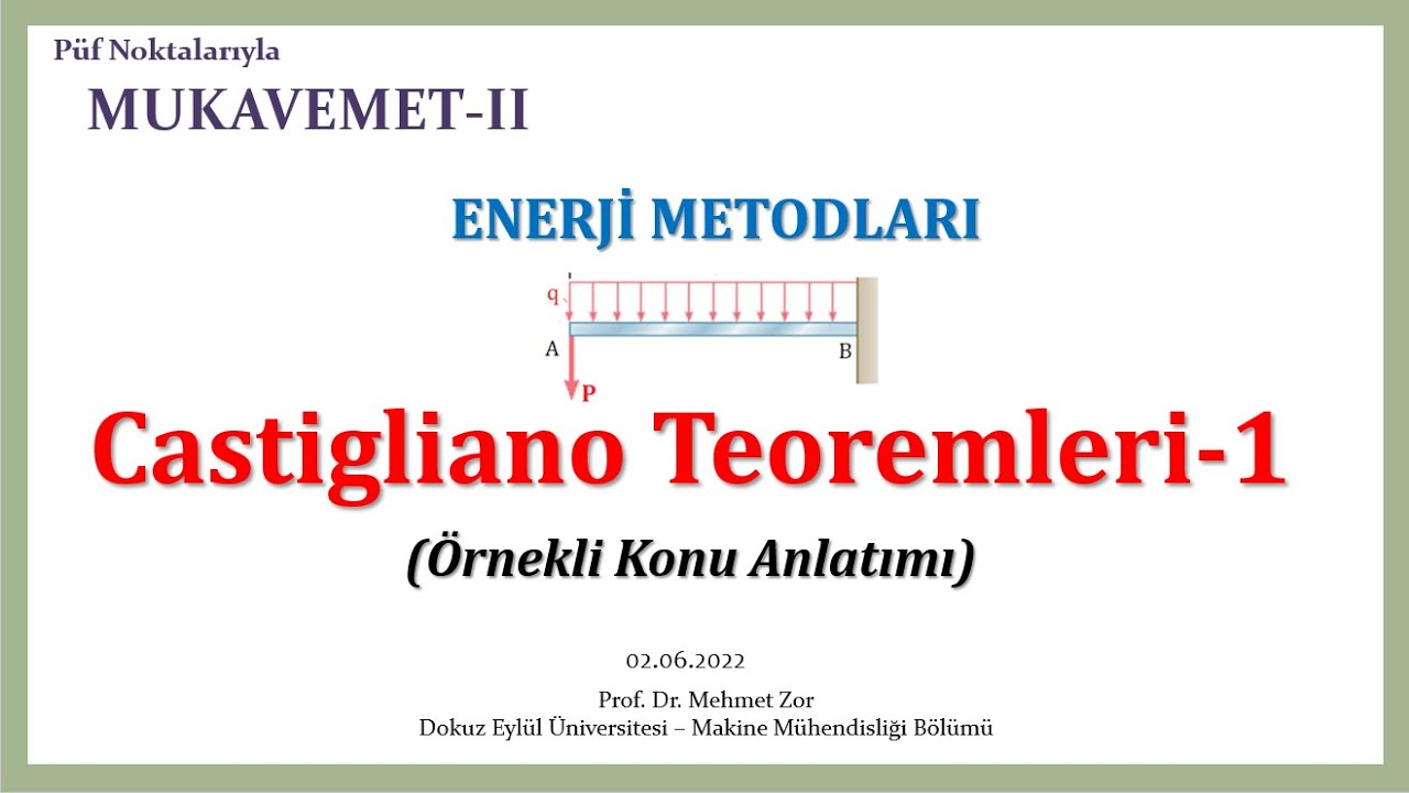 10.2.a (Mukavemet 2)/Enerji Metodları / Castigliano Teoremleri-1 / Örnekli Konu Anlatımı