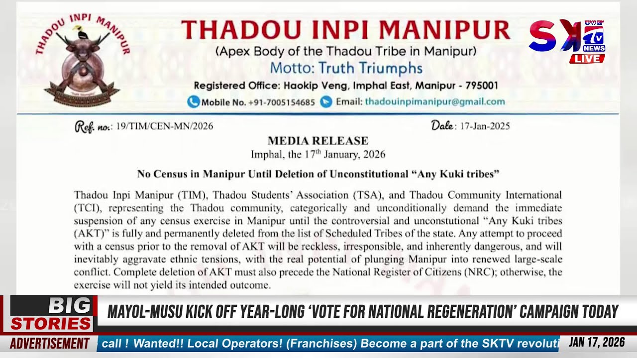 ST LIST TAGI “ANY KUKI TRIBES” LOUTHOKTRIBA PHAOBA STATE ASIDA CENSUS KI THABAK PUMNAMAK LEEPIU