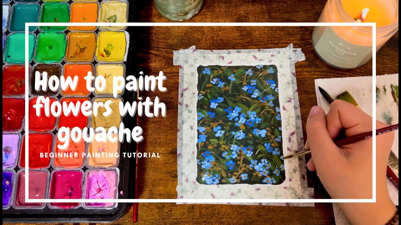 EASY BEGINNER GOUACHE PAINTING TUTORIAL l How to Paint Blue Flowers with HIMI gouache paint