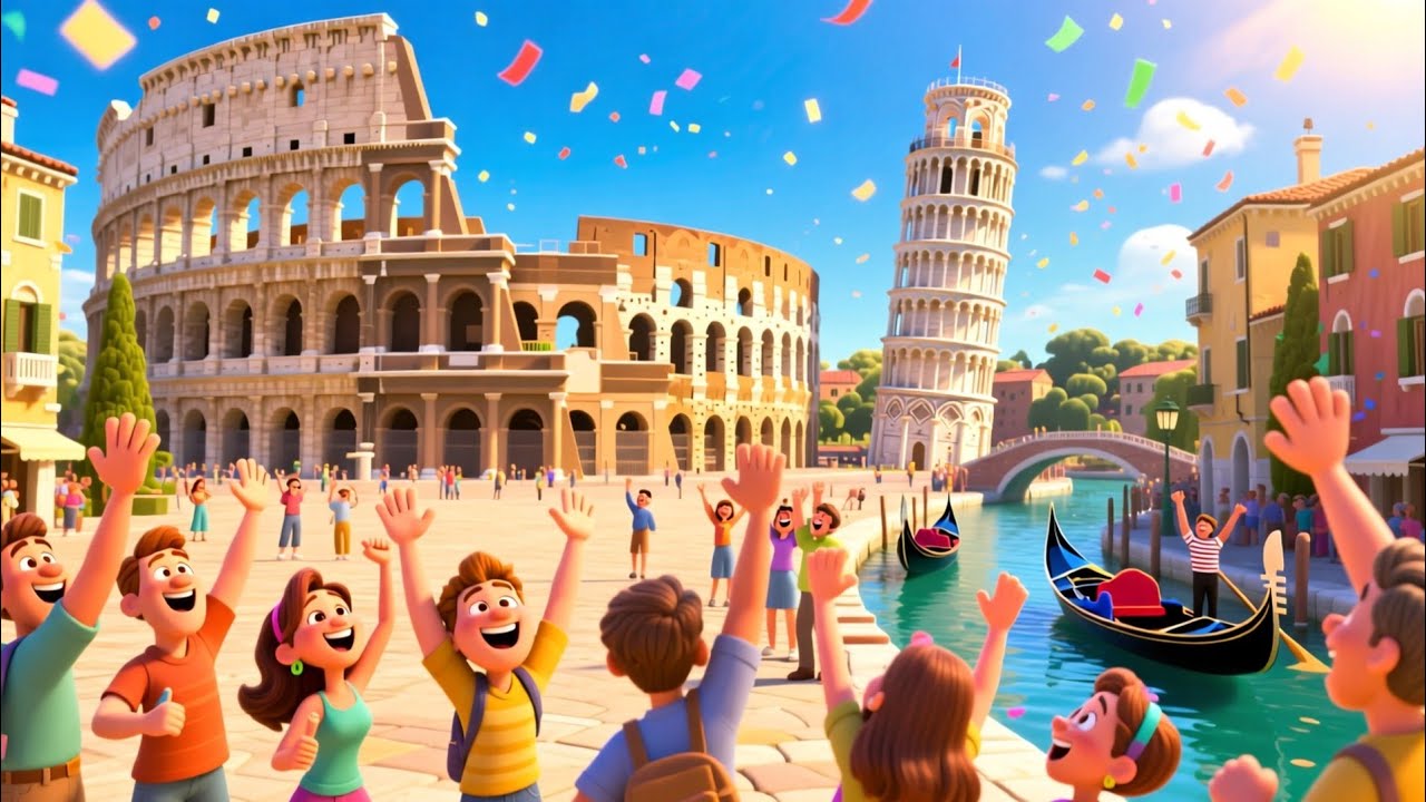 Visit Italy Song for Kids 🇮🇹 | Learn Italian Landmarks & Food | Fun Travel Song for Children.