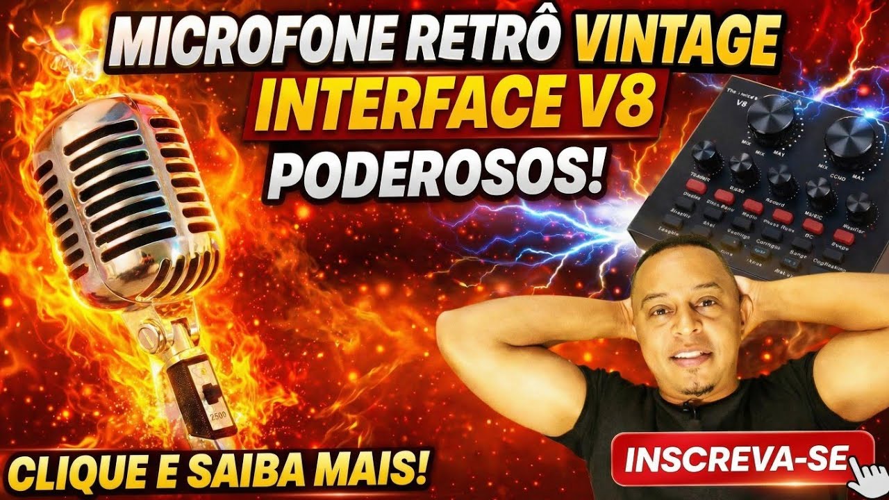 Microfone retrô Vintage e Placa de áudio externa V8 comprados na Shopee #shopee