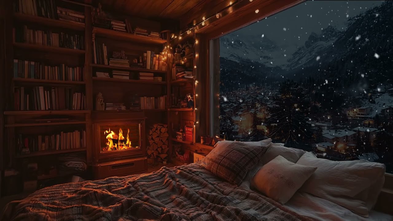Soft Winter Piano with Crackling Fireplace Sounds for Restful Sleep and Night Relaxation
