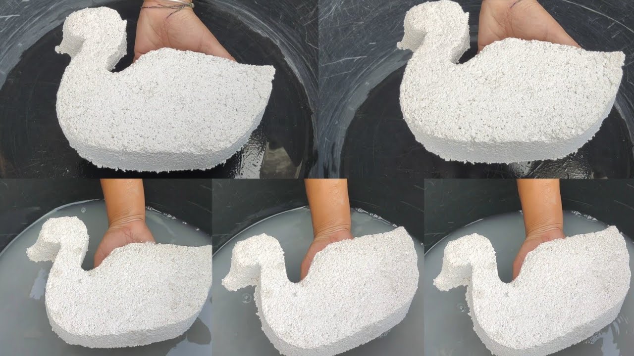 Asmr - grainy dusty crunchy white cement duck 🦆 shape crumbling dry and water 💦