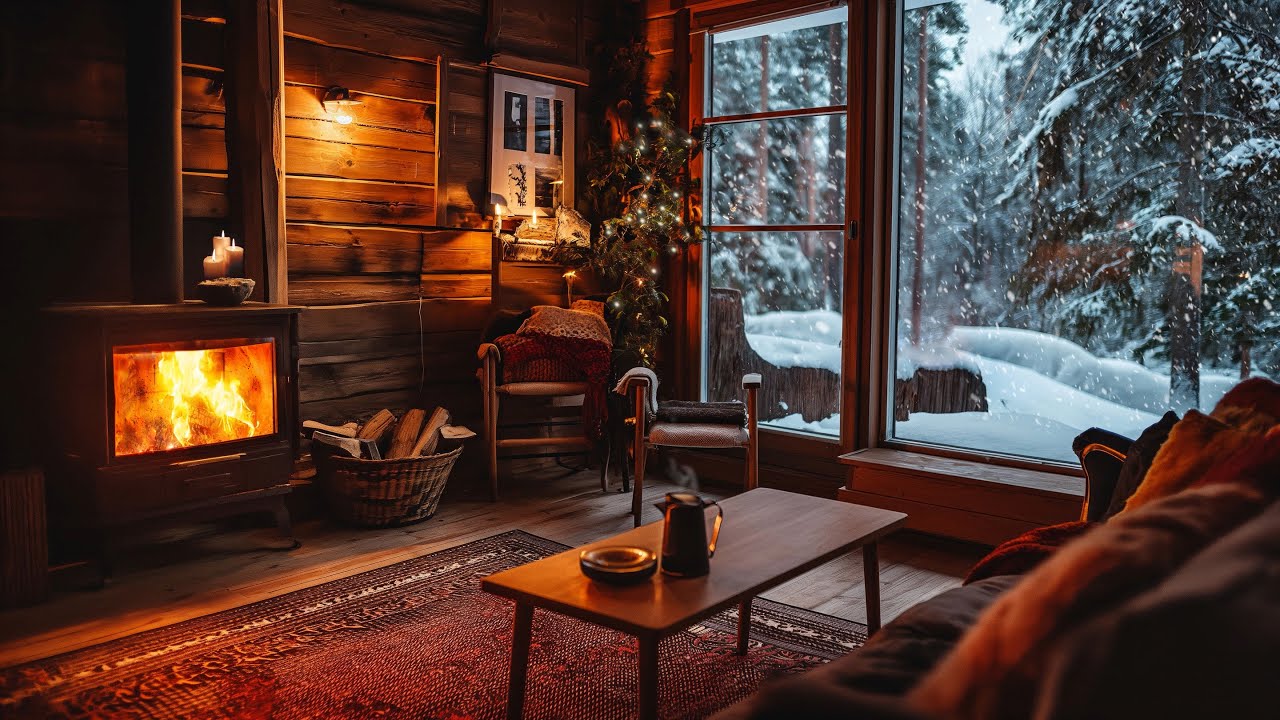 Warm Fireplace Ambience 2026 | Relaxing Winter Snowfall with Soft Music on Cozy Cabin Ambience