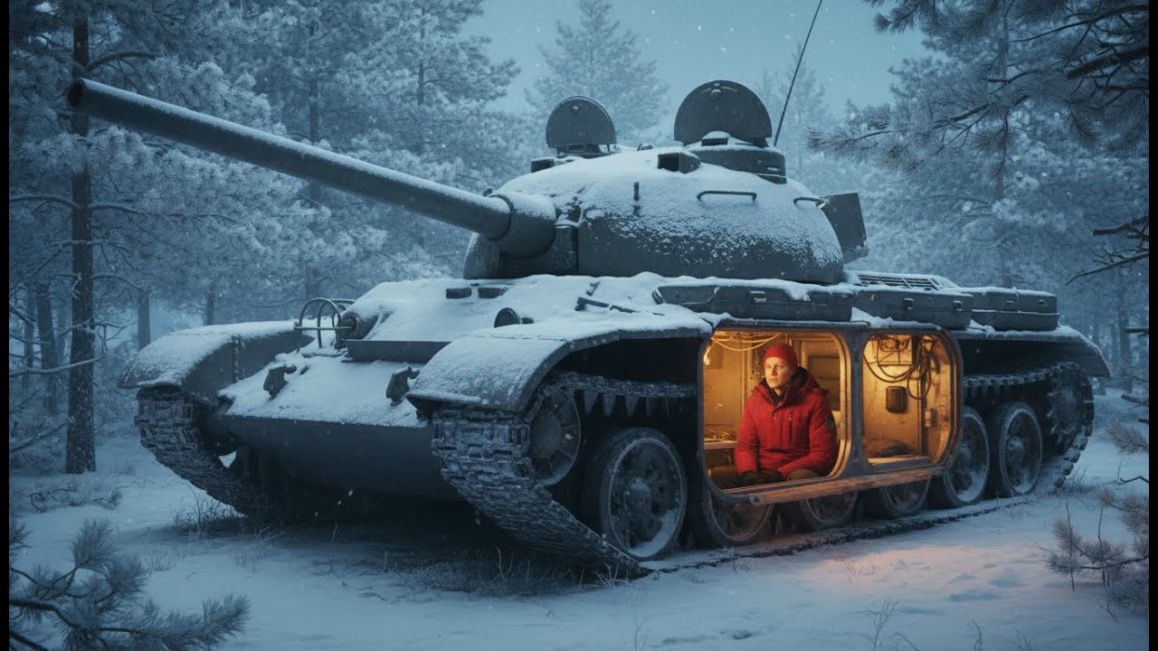 A German Man Turns an Abandoned 100-Year-Old War Tank Into a Cozy Home on a Snowy Mountain (ASMR)
