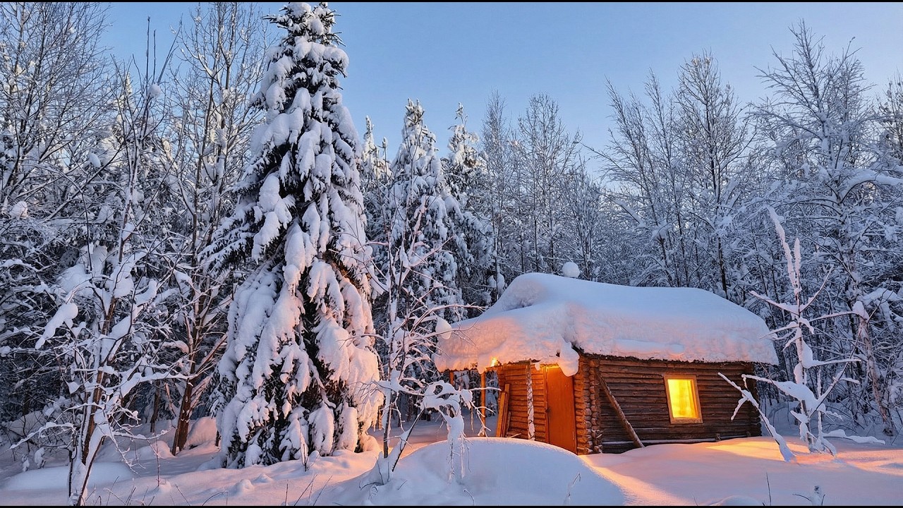 My First Night in a Freezing Winter Abandoned Log Cabin