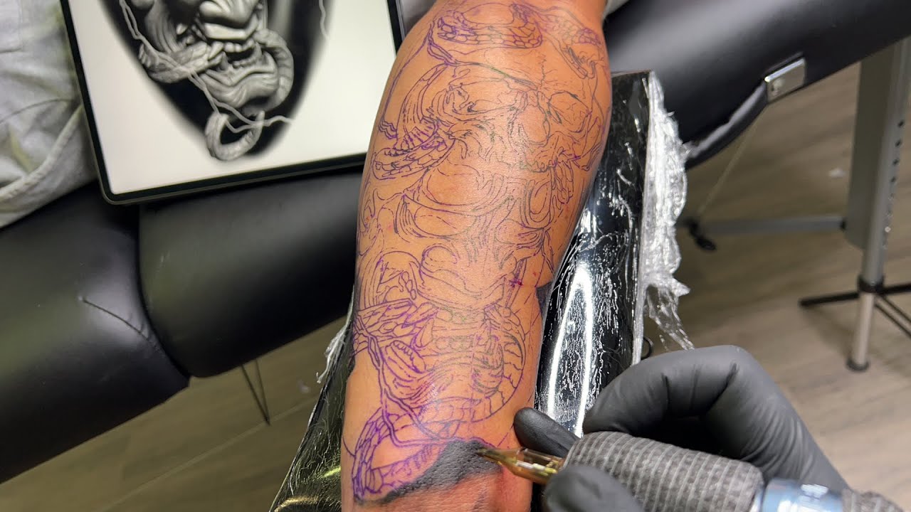 LIVE TATTOO: Hannya Mask, Skull & Snake 👹💀🐍