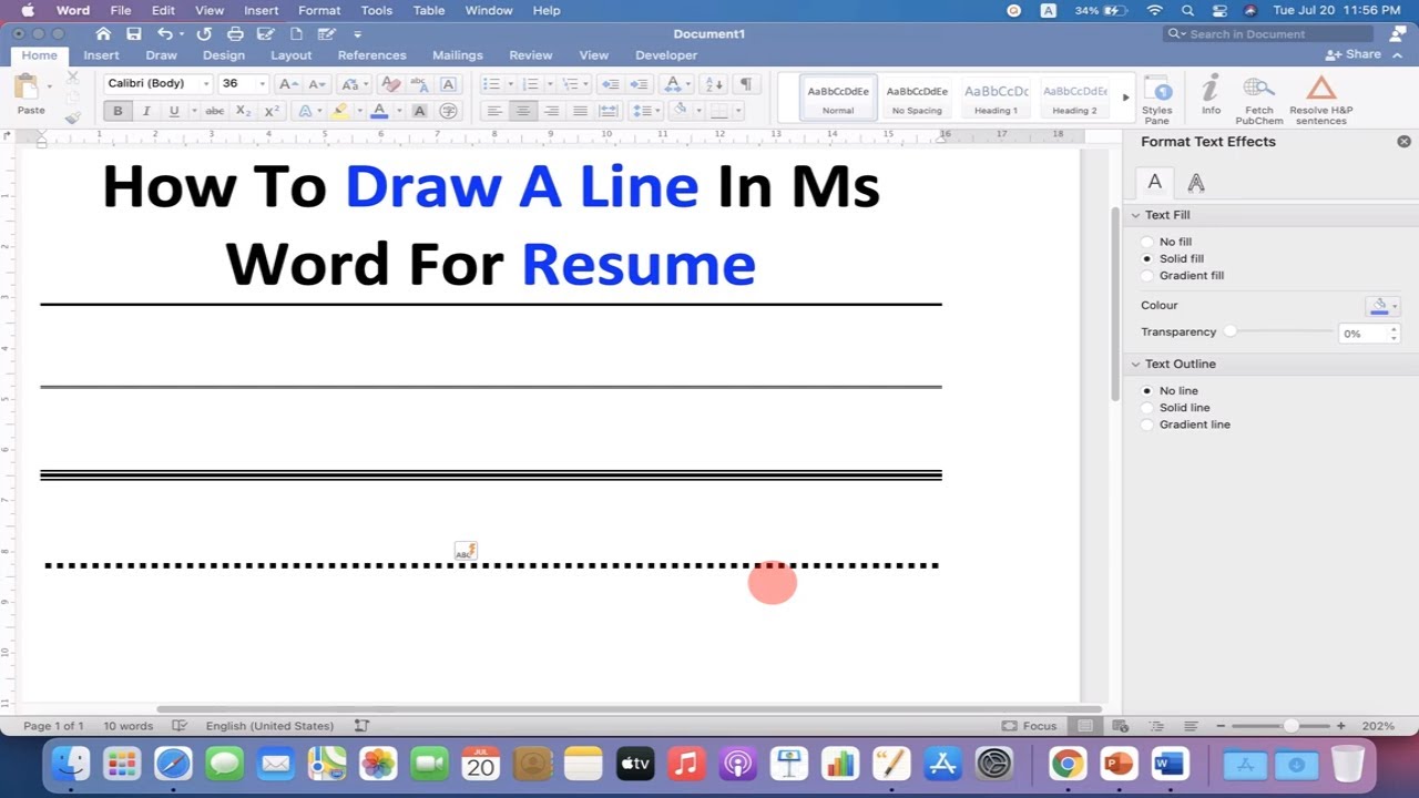 How To Draw A Line In Ms Word For Resume