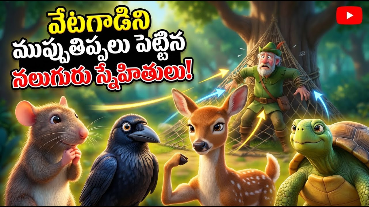 వేటగాడిని ముప్పుతిప్పలు పెట్టిన నలుగురు స్నేహితులు! - ఒక అద్భుతమైన నీతి కథ