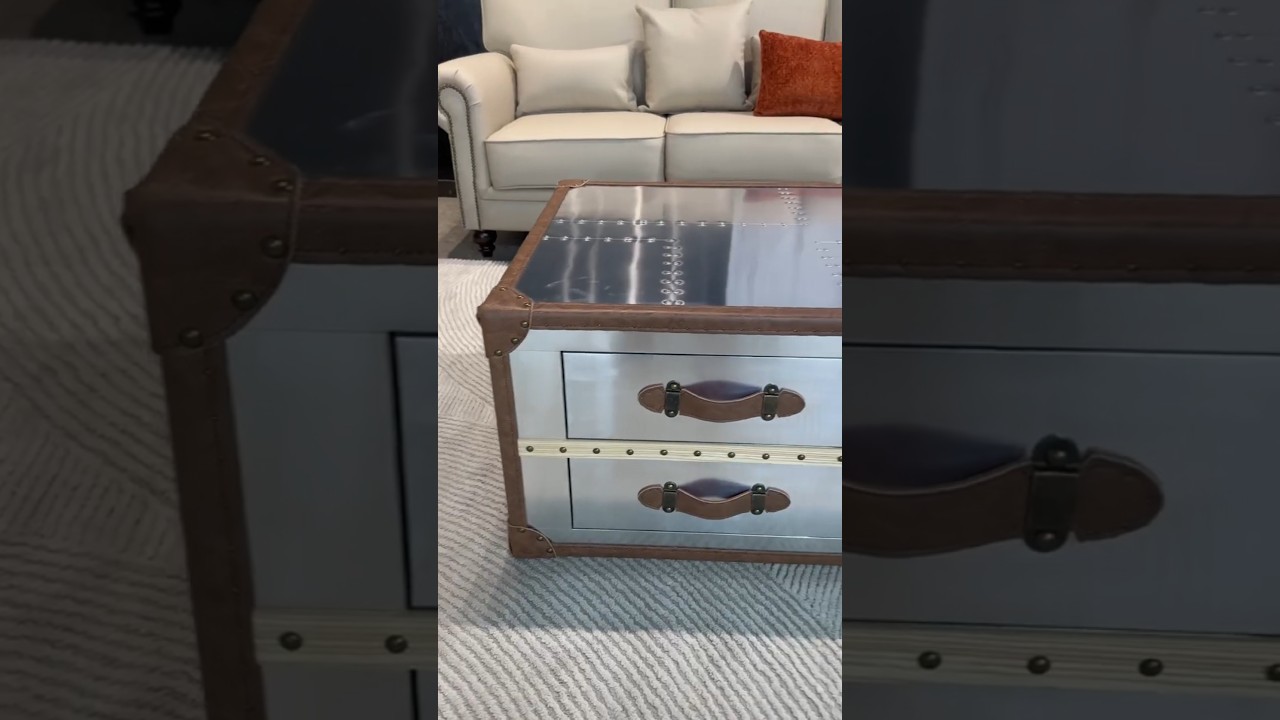 Industrial Cabinet Tea Table Details Shine! Rivet Deco + Aluminum Finish, Full Texture