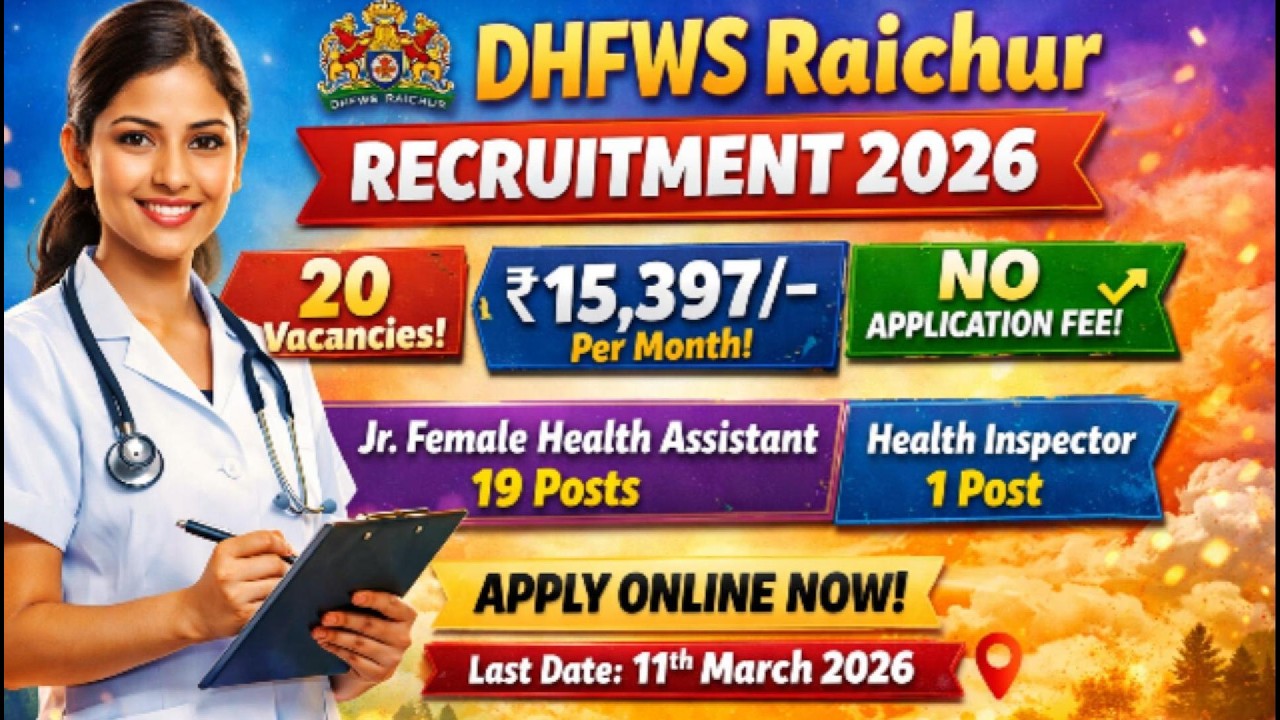 DHFWS Raichur Recruitment 2026 | 20 Govt Jobs | No Application Fee | Apply Online