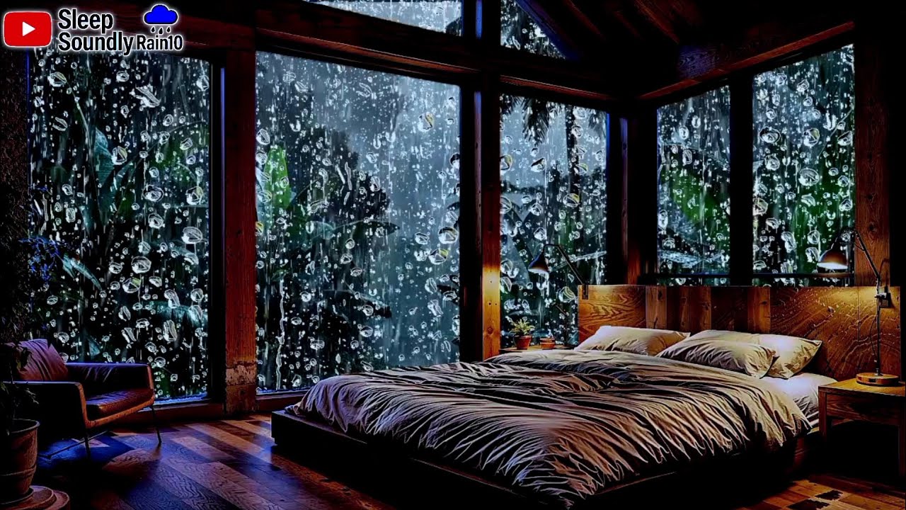 Sleeping in a Rainy Forest Bedroom 🌙🌧️ | Relaxing Rain Sounds on Glass Window