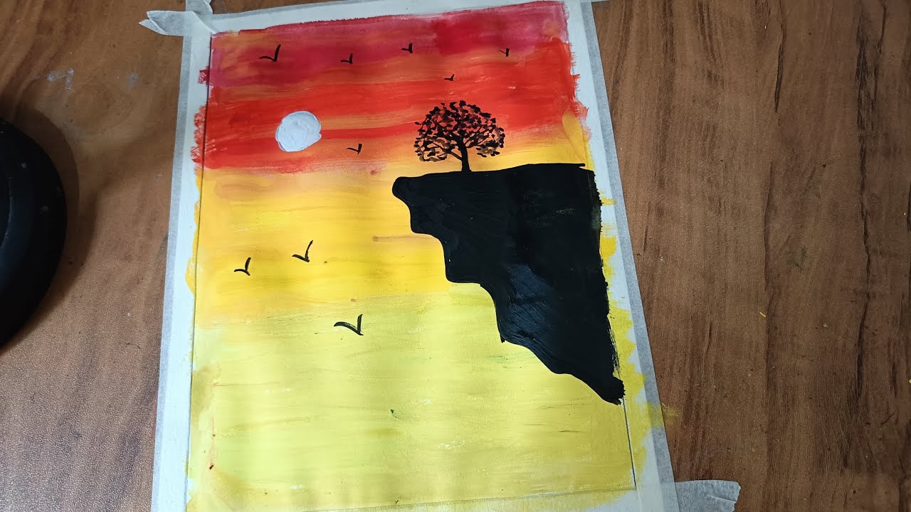 Sunset drawing|Step by step|beginner| Easy drawing Poster colour|How to Draw Sunset