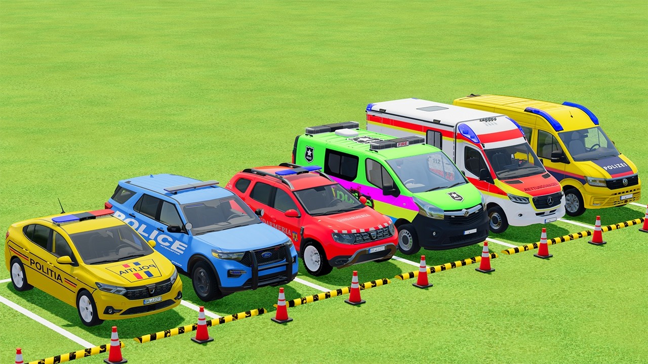 TRANSPORTING POLICE CARS, AMBULANCE, FIRE TRUCK, COLORFUL CARS WITH TRAIN - FARMING SIMULATOR 22 #25