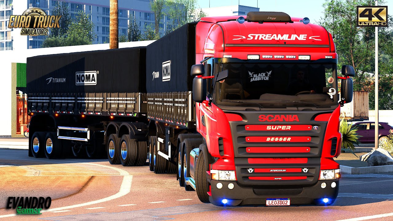 V8 Open Pipe (69 t) Grãos Scania R620 Pressão Qualificada Noma Titanium Ets2 V1.57