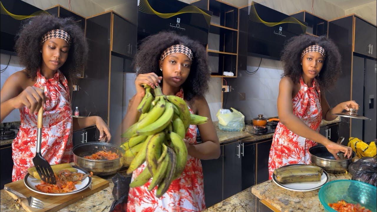 how mommy makes her delicious boiled unripe plantain with fresh tomato 🍅 sauce for hubby