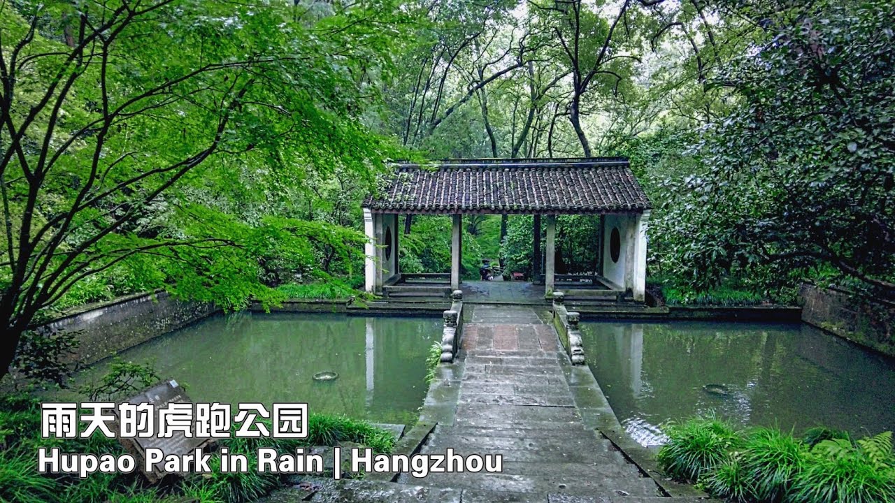 4K 雨中绝美的杭州虎跑公园 绿山碧水 溪水雨声 | Hupao “Tiger Spring” Park in Rain, Hangzhou Citywalk | Rain Sound